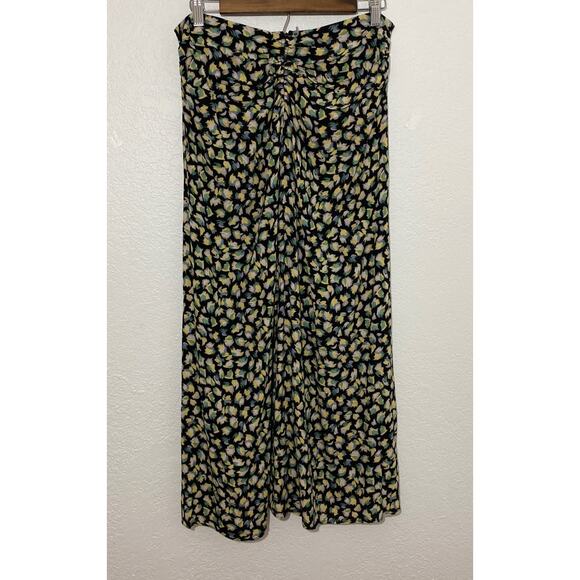 NWT Mango Ming Falda Green Floral Cinched front Maxi Skirt M Front Slit Feminine - Picture 1 of 10